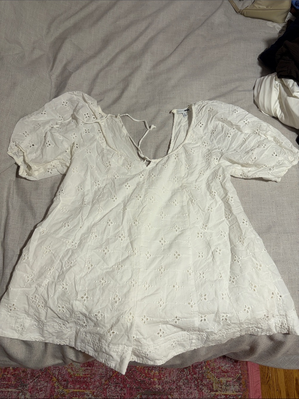 White Eyelet Short-Sleeve Romper